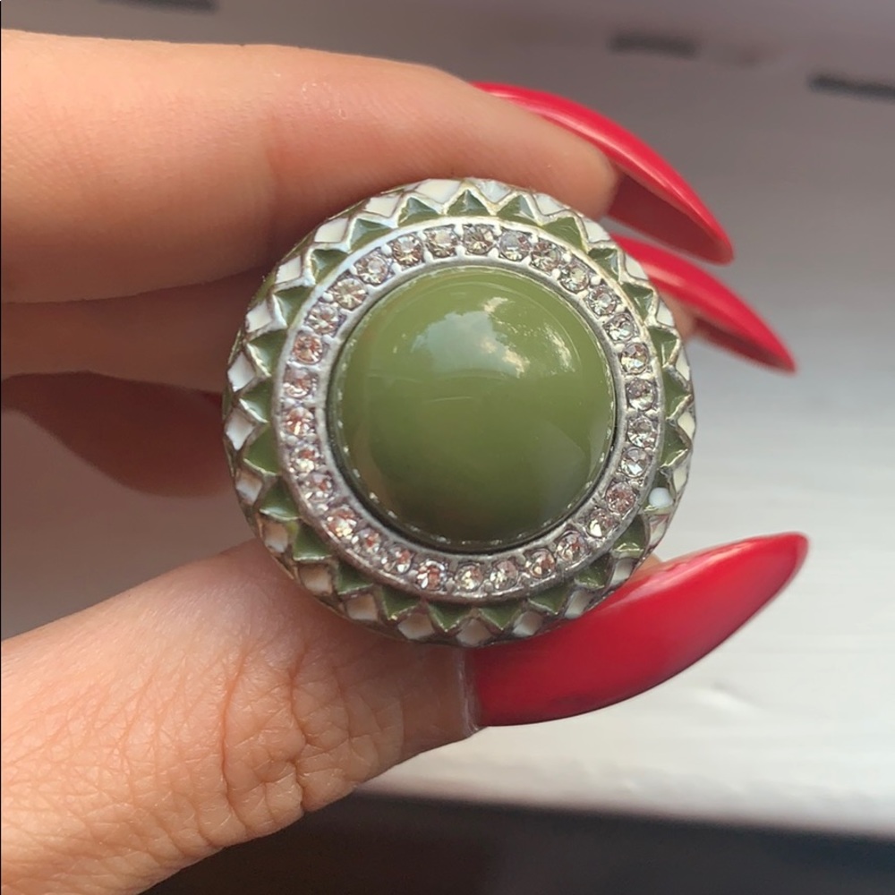 Lia Sophia green enamel and crystal ring